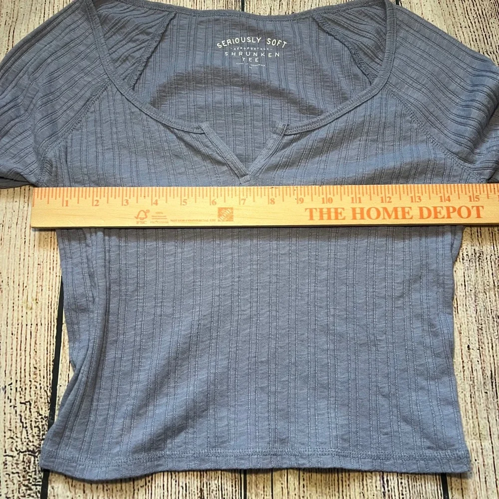 Aeropostale Seriously Soft Ribbed Henley Crop Top Long Sleeve Womens M Blue Slim